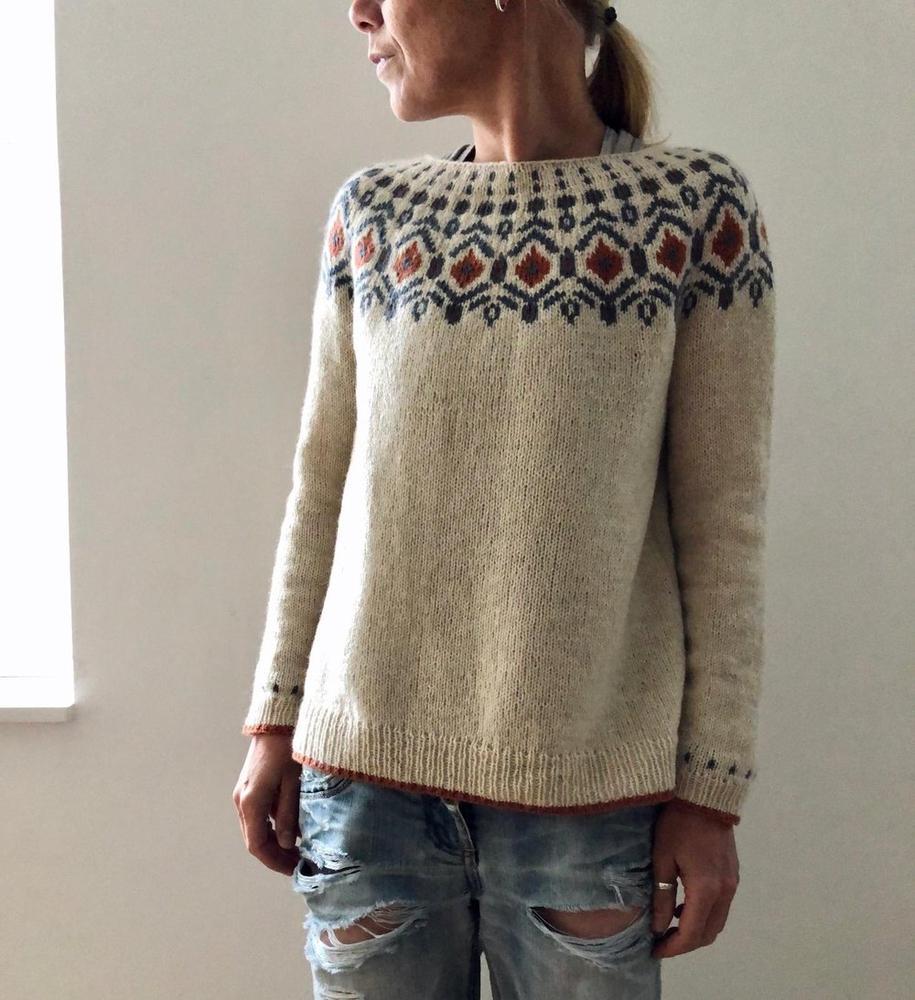 Mønstret Pullover Dame – Khaki Striktrøje til Efterår