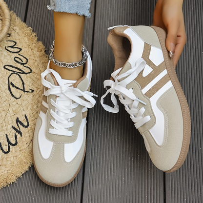 Women's Retro Lace-Up Samba Sneakers | Classic Two-Tone Casual Everyday Streetwear Trainers | Everyday Casual Streetwear Shoes