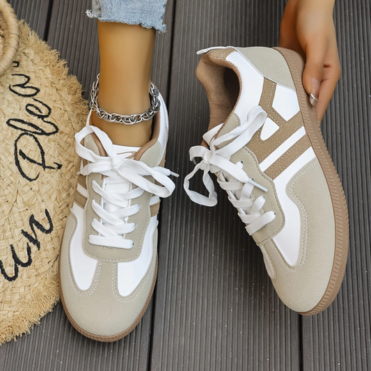 Women's Retro Lace-Up Samba Sneakers | Classic Two-Tone Casual Everyday Streetwear Trainers | Everyday Casual Streetwear Shoes