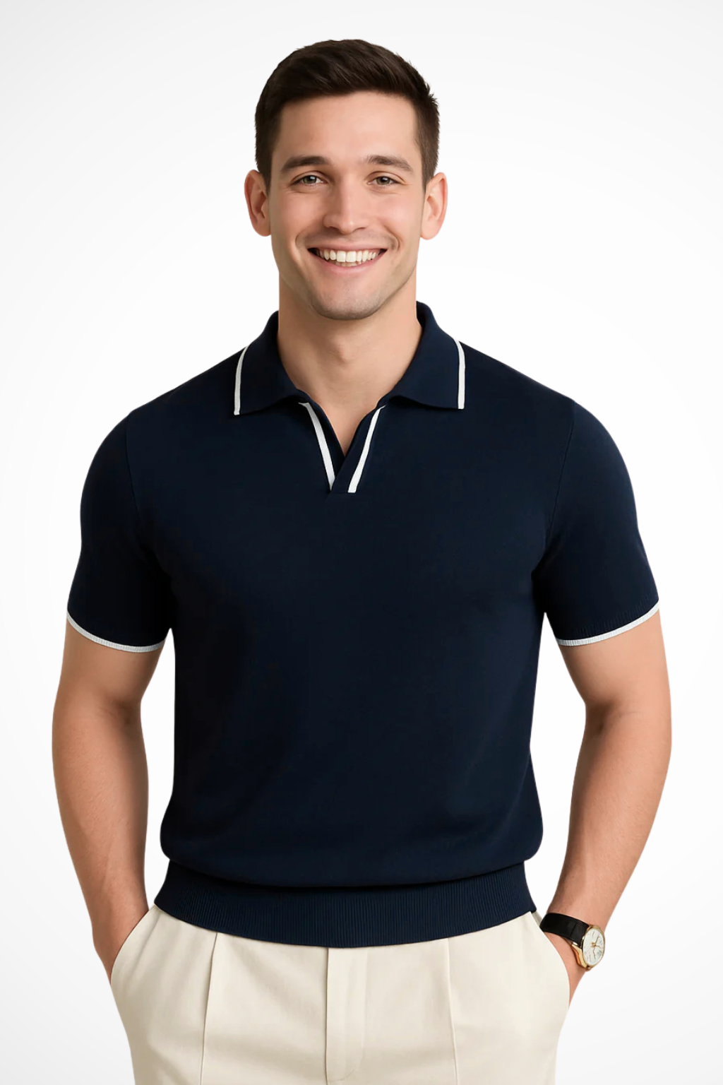 Men's Polo Shirt Slim Fit Knit | Men's Polo Contrast Trim | Knit Polo Men's Modern