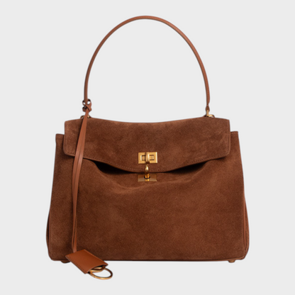 Ledertasche für Damen mit Tragegriff | Strukturierte bordeauxrote Umhängetasche mit Drehverschluss | Elegant-lässige Alltagstasche zum Ausgehen
