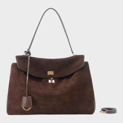 Ledertasche für Damen mit Tragegriff | Strukturierte bordeauxrote Umhängetasche mit Drehverschluss | Elegant-lässige Alltagstasche zum Ausgehen