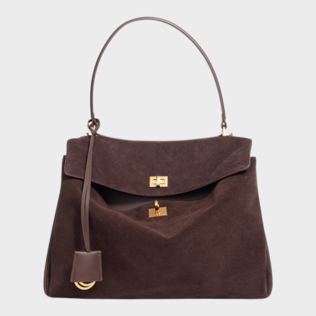 Ledertasche für Damen mit Tragegriff | Strukturierte bordeauxrote Umhängetasche mit Drehverschluss | Elegant-lässige Alltagstasche zum Ausgehen