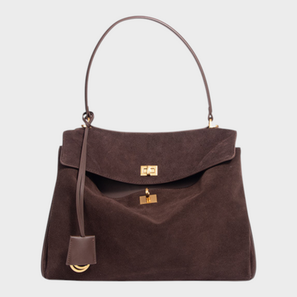 Ledertasche für Damen mit Tragegriff | Strukturierte bordeauxrote Umhängetasche mit Drehverschluss | Elegant-lässige Alltagstasche zum Ausgehen