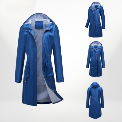Women's Long Trench Raincoat – Water-Resistant Tailored Jacket