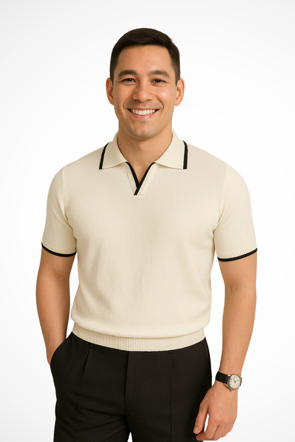 Men's Polo Shirt Slim Fit Knit | Men's Polo Contrast Trim | Knit Polo Men's Modern