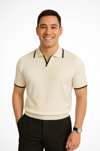 Men's Polo Shirt Slim Fit Knit | Men's Polo Contrast Trim | Knit Polo Men's Modern