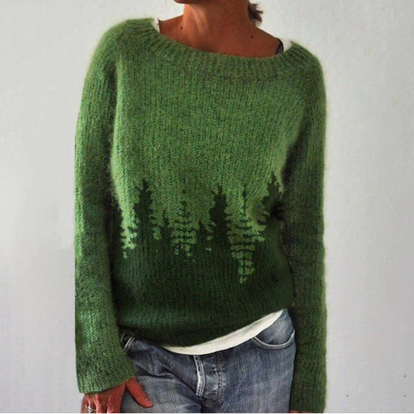 Retro Pullover Dame – Blå Striktrøje med Vintage Mønster