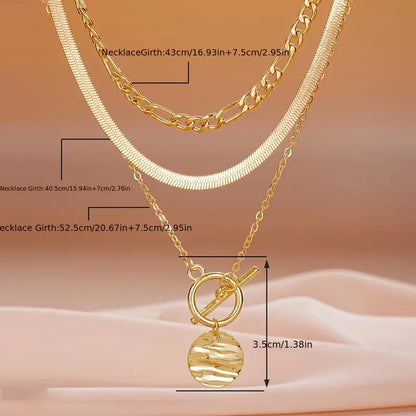 Damen-Set aus mehreren goldfarbenen Halsketten | 3-teiliges Set mit Fischgrätkette, Perlen- und Münzanhänger | Lässiger Alltagsschmuck zum Ausgehen