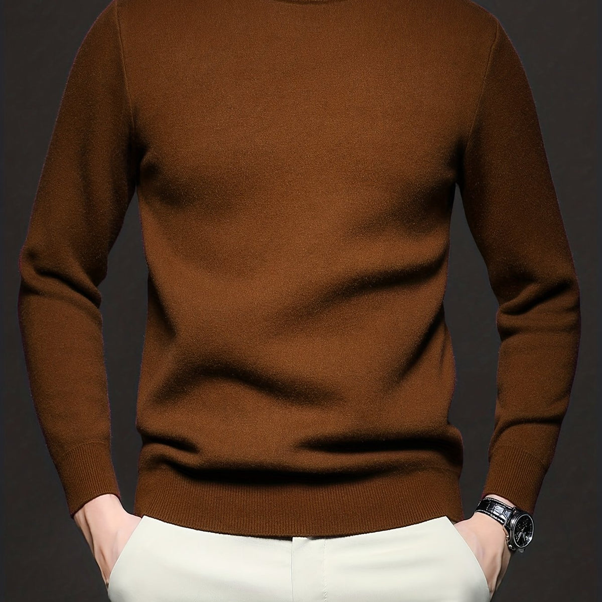 Men's Refined High-Neck Knit Sweater | Classic Cosy Casual Everyday Pullover | Smart Casual Everyday Autumn Winter Knitwear