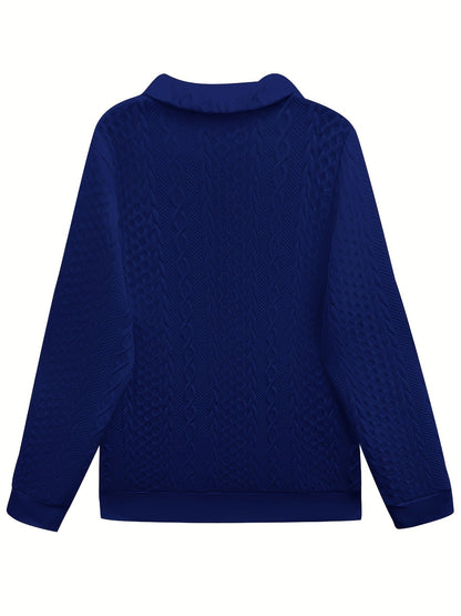 Women's Textured Half-Zip Casual Sweatshirt | Cosy Everyday Casual Zip Pullover Top | Smart Casual Everyday Autumn Winter Knitwear