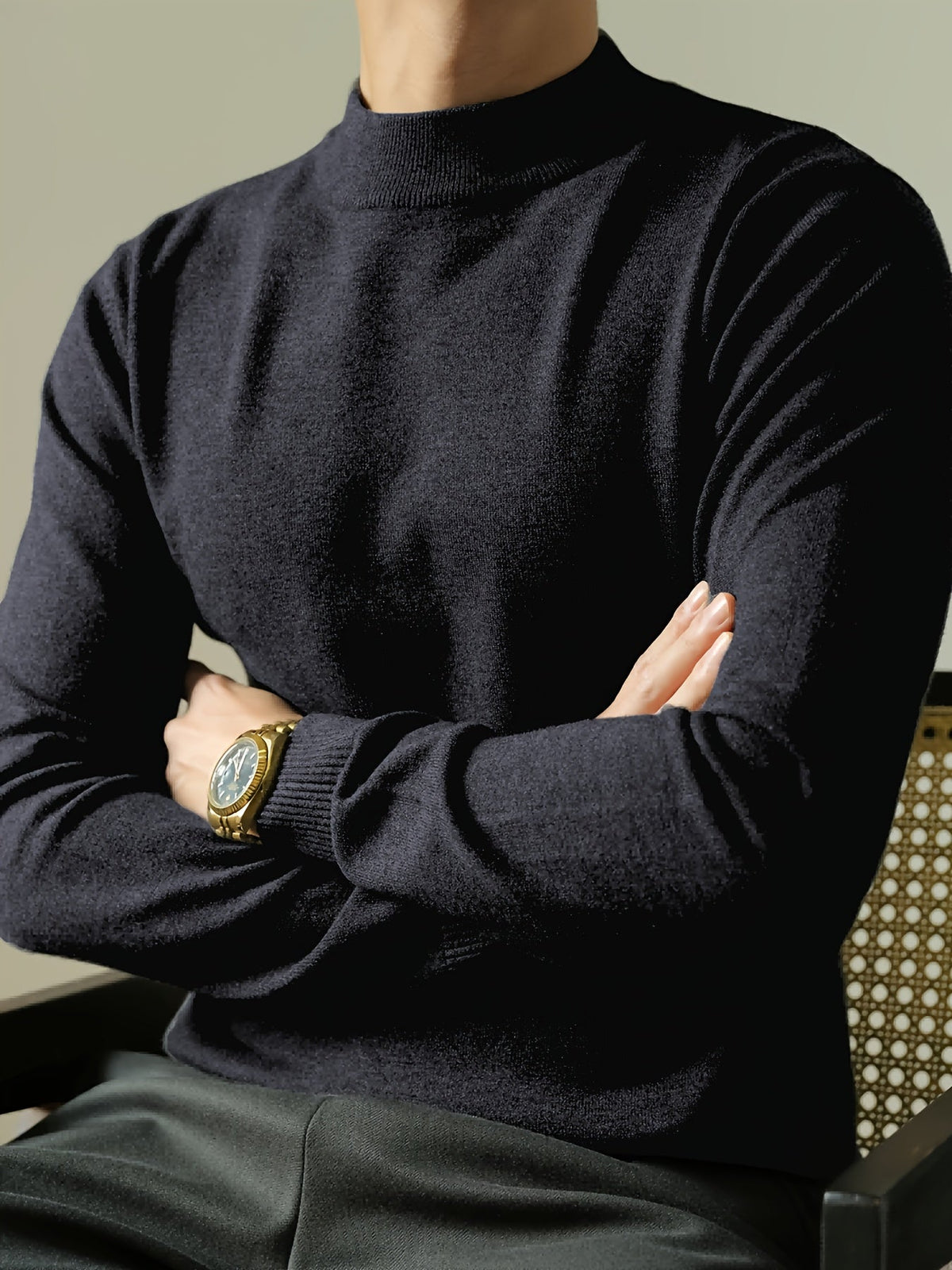 Men's Refined High-Neck Knit Sweater | Classic Cosy Casual Everyday Pullover | Smart Casual Everyday Autumn Winter Knitwear
