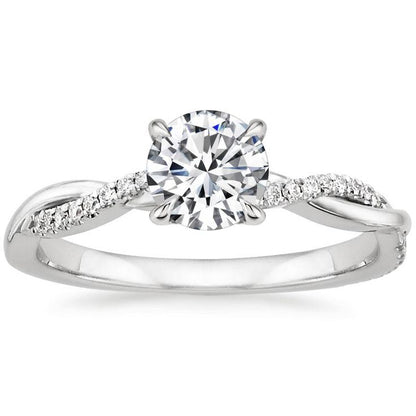 Damen-Verlobungsring mit einzelnem Diamanten in Gold | Rund geschliffener Brillant, gedrehte Ringschiene, eleganter Ring | Formelles Schmuckaccessoire zum Ausgehen