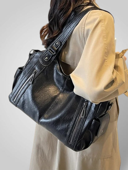 Damen-Schultertasche aus Leder mit mehreren Fächern | Hellbraune lässige elegante Alltagshandtasche mit Reißverschluss | Tasche für Smart Casual, Alltag und Ausgehen