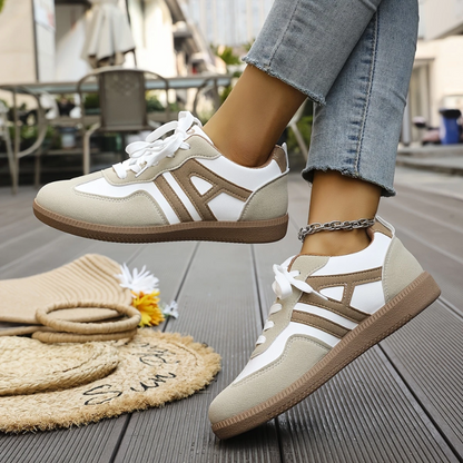 Women's Retro Lace-Up Samba Sneakers | Classic Two-Tone Casual Everyday Streetwear Trainers | Everyday Casual Streetwear Shoes