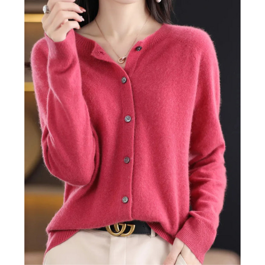 Women's Round Neck Cardigan – Soft Knit Sweater with Button Details