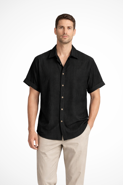 Men's Shirt Camp Collar | Short Sleeve Textured Button-Down | Summer Shirt Casual Textured