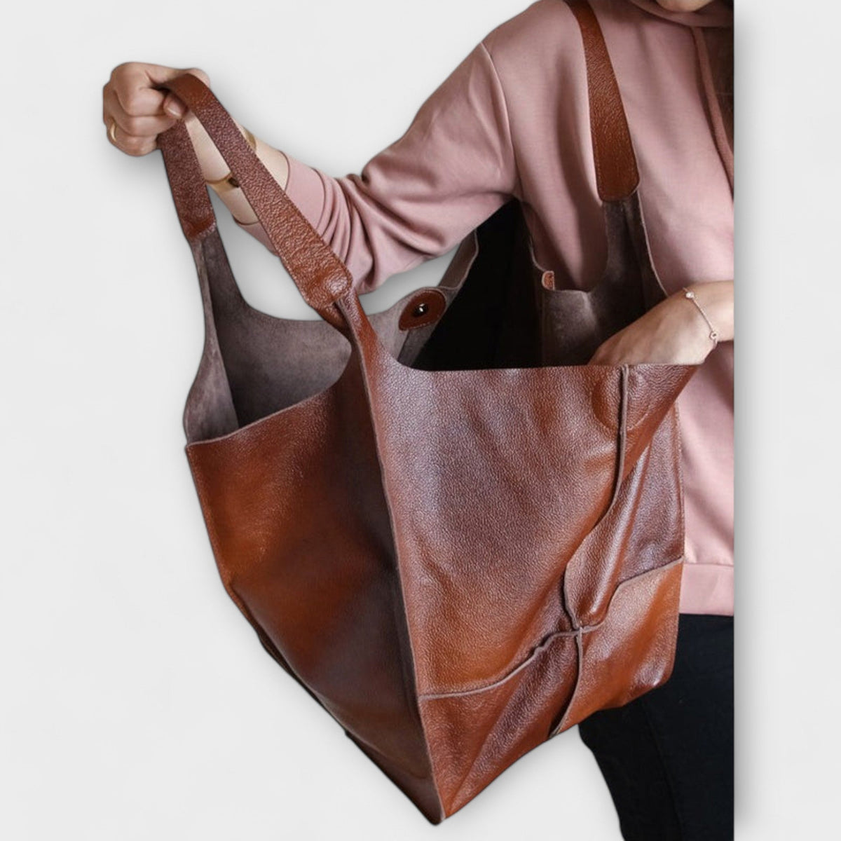 Damen-Shopper aus Leder in Übergröße für Wochenendreisen | Große dunkelbraune lässige Alltagstasche für Reisen | Lässige Schultertasche für Reisen und Urlaub