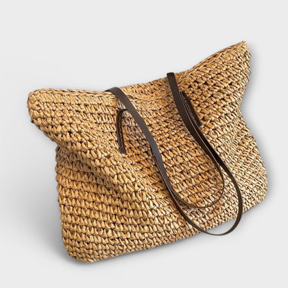 Damen-Shopper aus gehäkeltem, gewebtem Bast | Große olivgrüne lässige Schultertasche für Sommer und Urlaub | Lässige Tasche für Alltag, Sommer und Urlaub