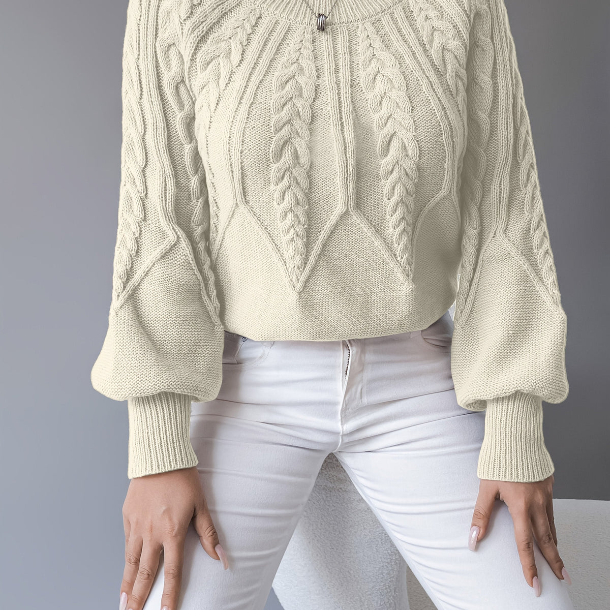 Women's Cable-Knit Textured Pullover Sweater | Classic Cosy Casual Everyday Jumper | Smart Casual Everyday Autumn Winter Knitwear