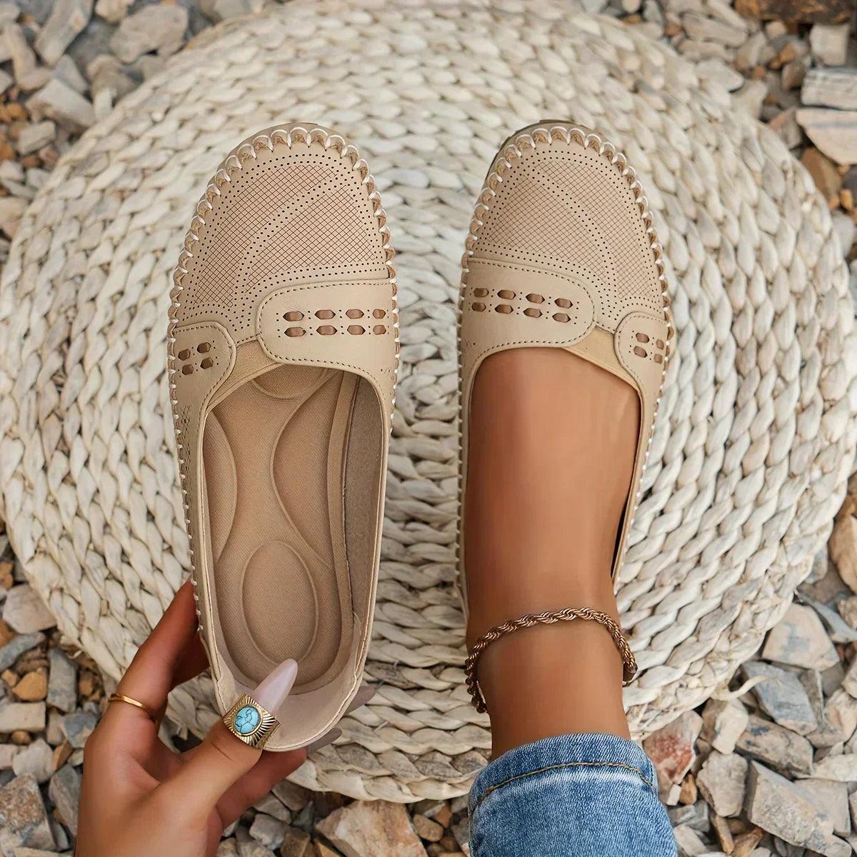 Damen Cutout-Slipper | Bequeme Flache Ballerinas | Leichte Ergonomische Sommerschuhe