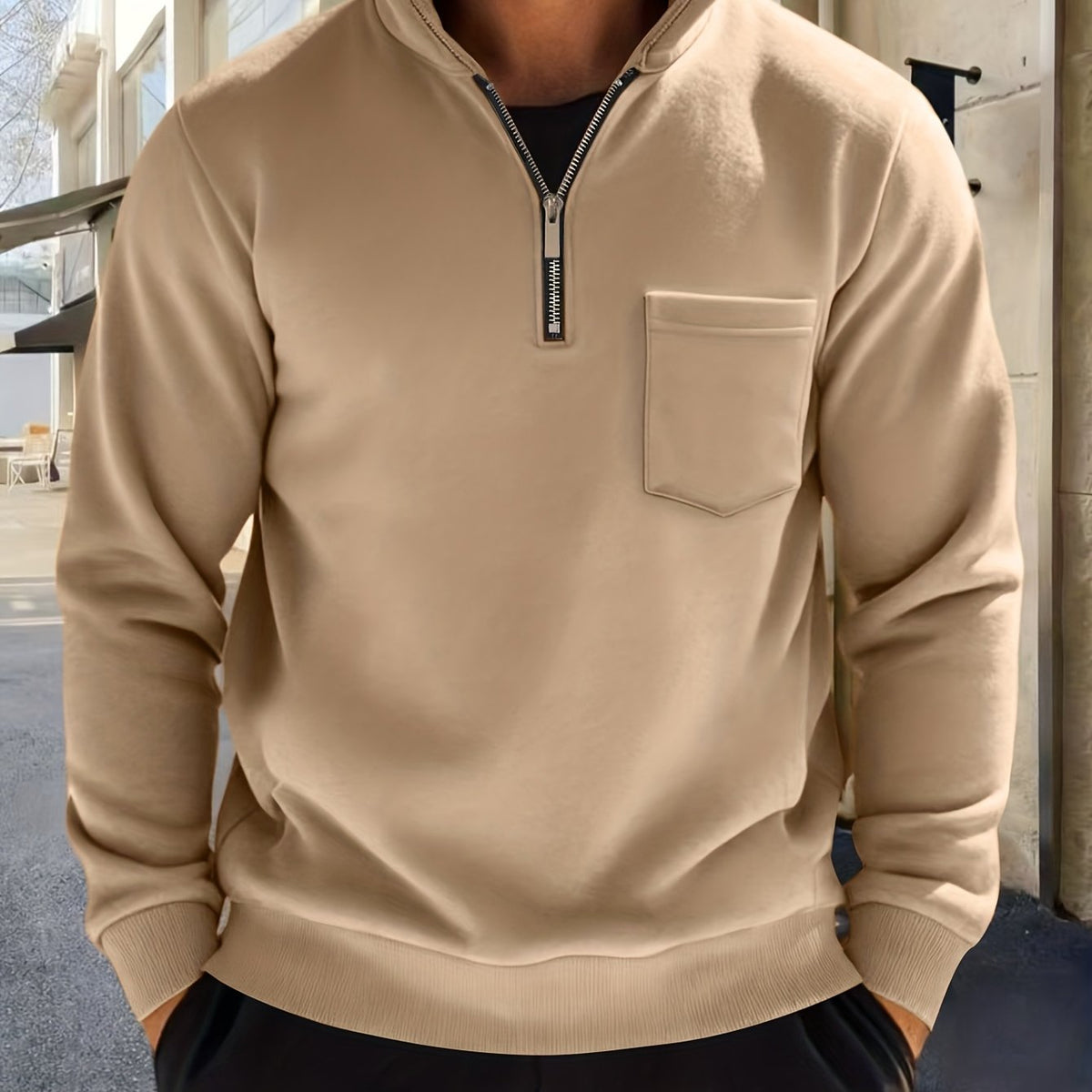 Herren-Pullover aus feinem Strick mit halbem Reißverschluss | Weicher, lässiger und gemütlicher Alltagspullover | Elegante lässige Strickmode für Herbst und Winter