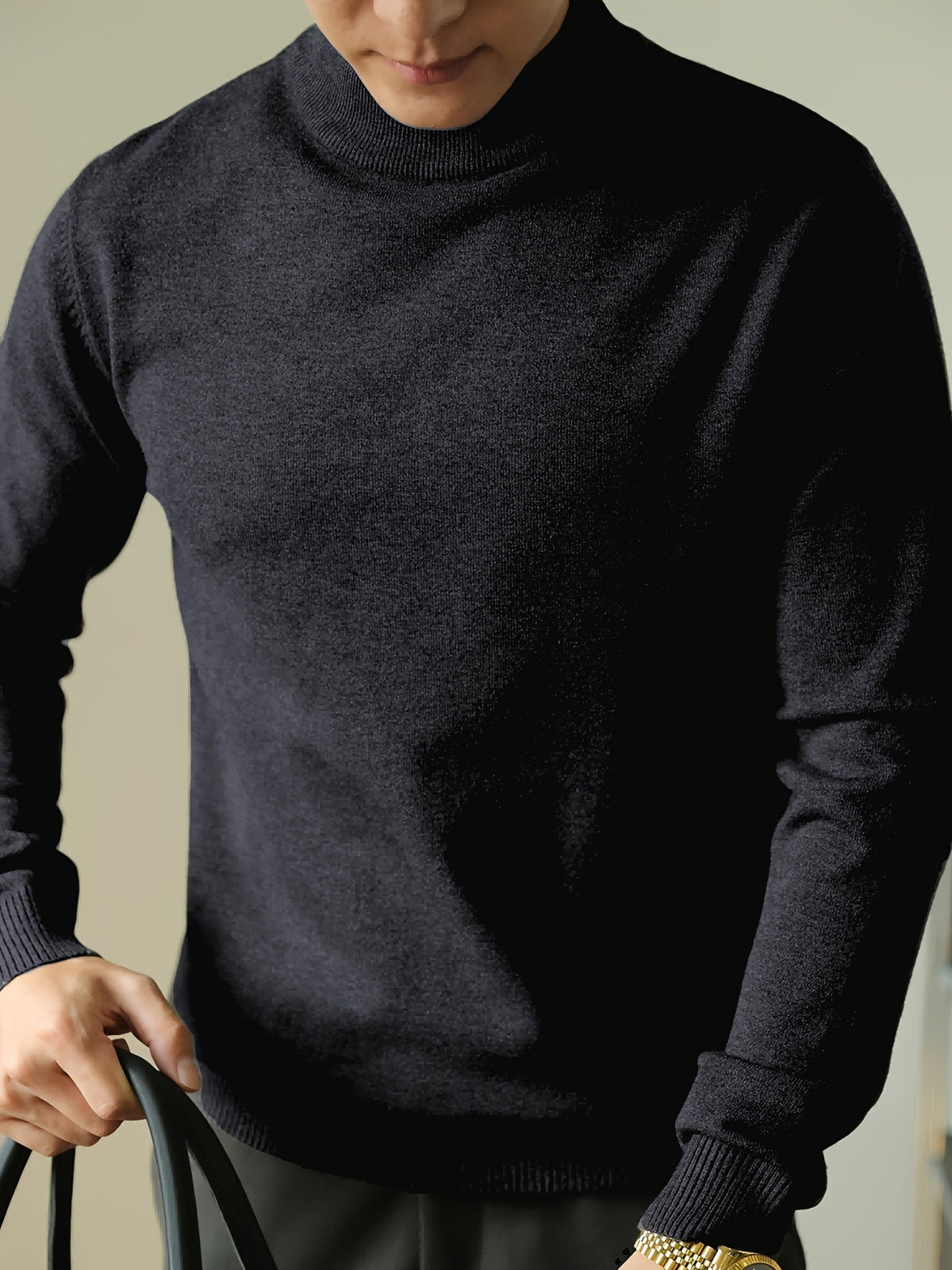 Men's Refined High-Neck Knit Sweater | Classic Cosy Casual Everyday Pullover | Smart Casual Everyday Autumn Winter Knitwear