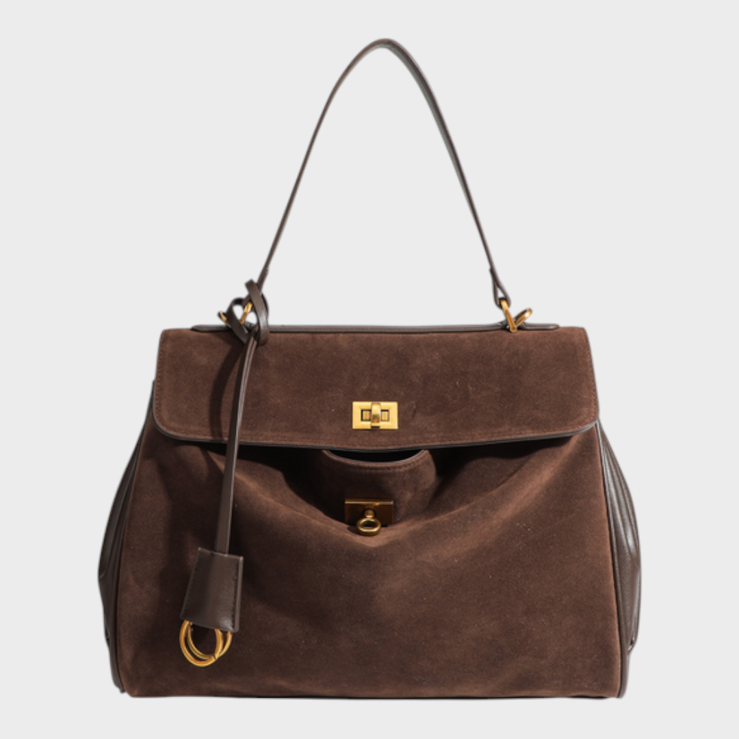 Ledertasche für Damen mit Tragegriff | Strukturierte bordeauxrote Umhängetasche mit Drehverschluss | Elegant-lässige Alltagstasche zum Ausgehen