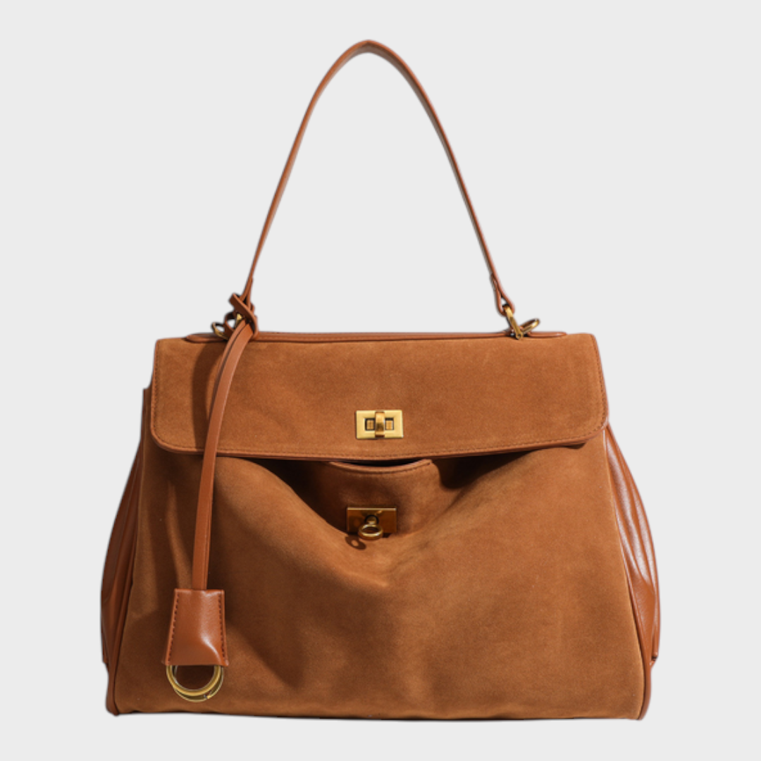 Ledertasche für Damen mit Tragegriff | Strukturierte bordeauxrote Umhängetasche mit Drehverschluss | Elegant-lässige Alltagstasche zum Ausgehen