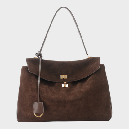 Ledertasche für Damen mit Tragegriff | Strukturierte bordeauxrote Umhängetasche mit Drehverschluss | Elegant-lässige Alltagstasche zum Ausgehen
