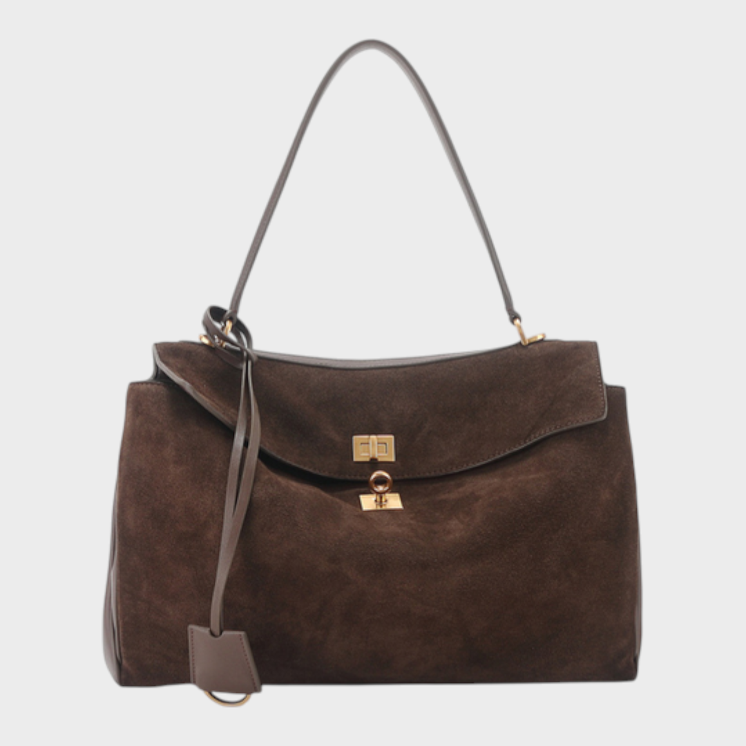 Ledertasche für Damen mit Tragegriff | Strukturierte bordeauxrote Umhängetasche mit Drehverschluss | Elegant-lässige Alltagstasche zum Ausgehen