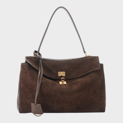 Ledertasche für Damen mit Tragegriff | Strukturierte bordeauxrote Umhängetasche mit Drehverschluss | Elegant-lässige Alltagstasche zum Ausgehen