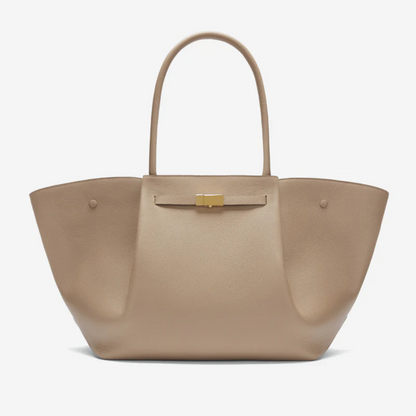 Women's Structured Leather Wide-Body Tote Bag | Black Classic Casual Everyday Top-Handle Bag | Smart Casual Everyday Going Out Bag