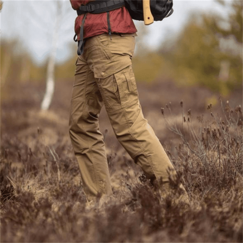 Men's Waterproof Cargo Pants – Multi-Pocket Outdoor Rain Trousers – Khaki