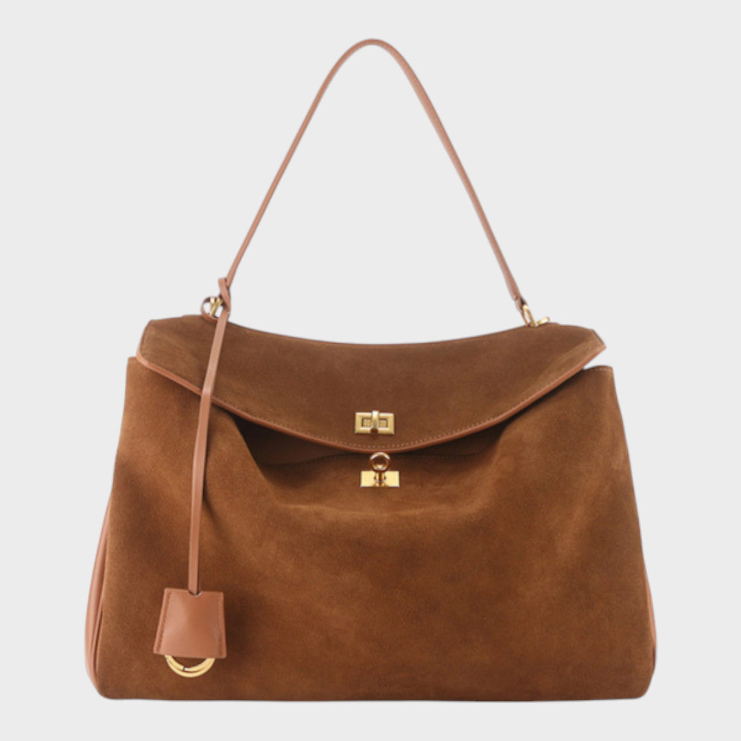 Ledertasche für Damen mit Tragegriff | Strukturierte bordeauxrote Umhängetasche mit Drehverschluss | Elegant-lässige Alltagstasche zum Ausgehen