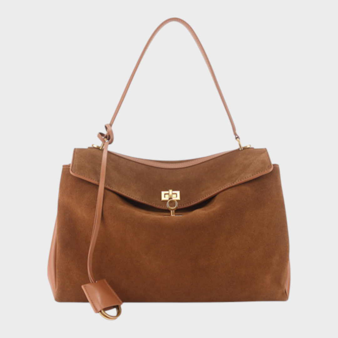 Ledertasche für Damen mit Tragegriff | Strukturierte bordeauxrote Umhängetasche mit Drehverschluss | Elegant-lässige Alltagstasche zum Ausgehen