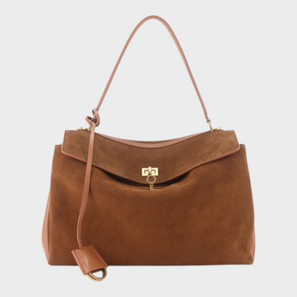 Ledertasche für Damen mit Tragegriff | Strukturierte bordeauxrote Umhängetasche mit Drehverschluss | Elegant-lässige Alltagstasche zum Ausgehen