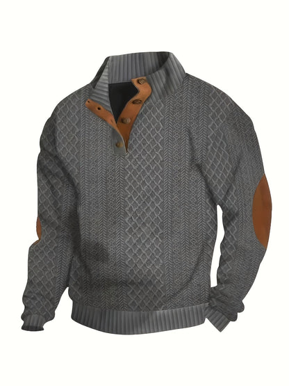 Men's Stand-Collar Button Henley Knit Sweater | Classic Casual Everyday Cosy Pullover | Smart Casual Everyday Autumn Winter Knitwear