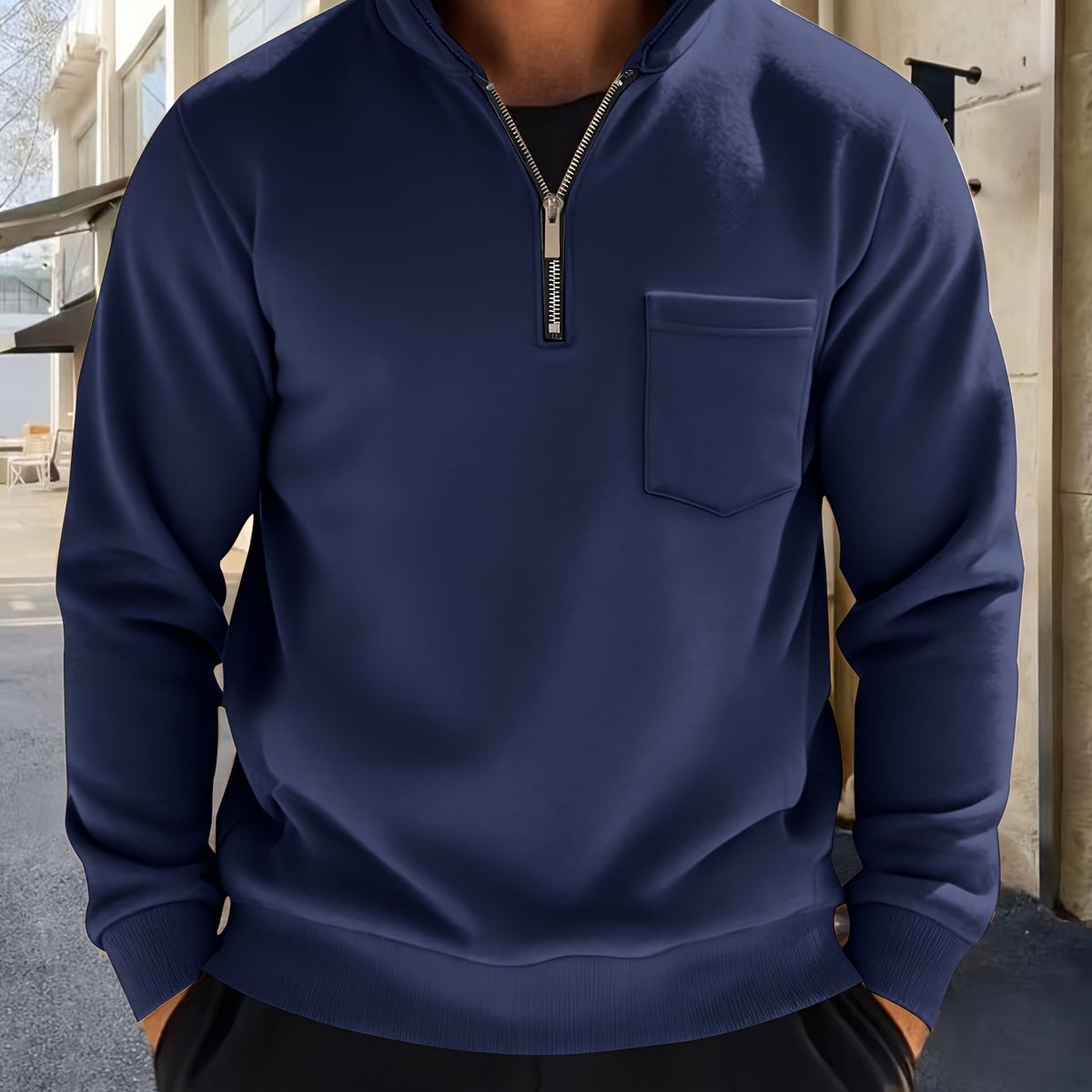 Herren-Pullover aus feinem Strick mit halbem Reißverschluss | Weicher, lässiger und gemütlicher Alltagspullover | Elegante lässige Strickmode für Herbst und Winter