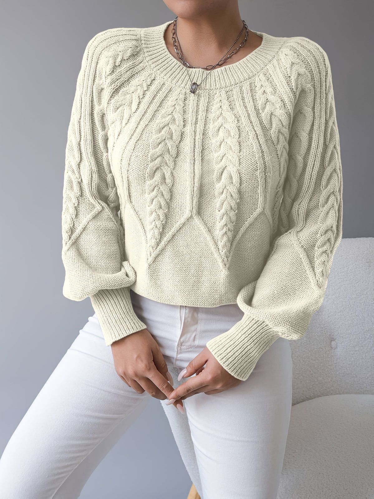 Women's Cable-Knit Textured Pullover Sweater | Classic Cosy Casual Everyday Jumper | Smart Casual Everyday Autumn Winter Knitwear