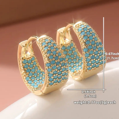 Women's Turquoise Beaded Gold Hoop Earrings | Chunky Pave Turquoise Casual Everyday Earrings | Statement Going Out Jewellery Accessory
