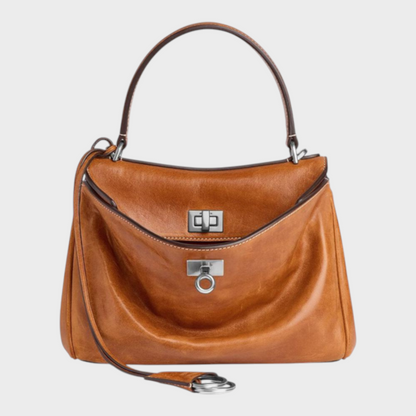 Ledertasche für Damen mit Tragegriff | Strukturierte bordeauxrote Umhängetasche mit Drehverschluss | Elegant-lässige Alltagstasche zum Ausgehen
