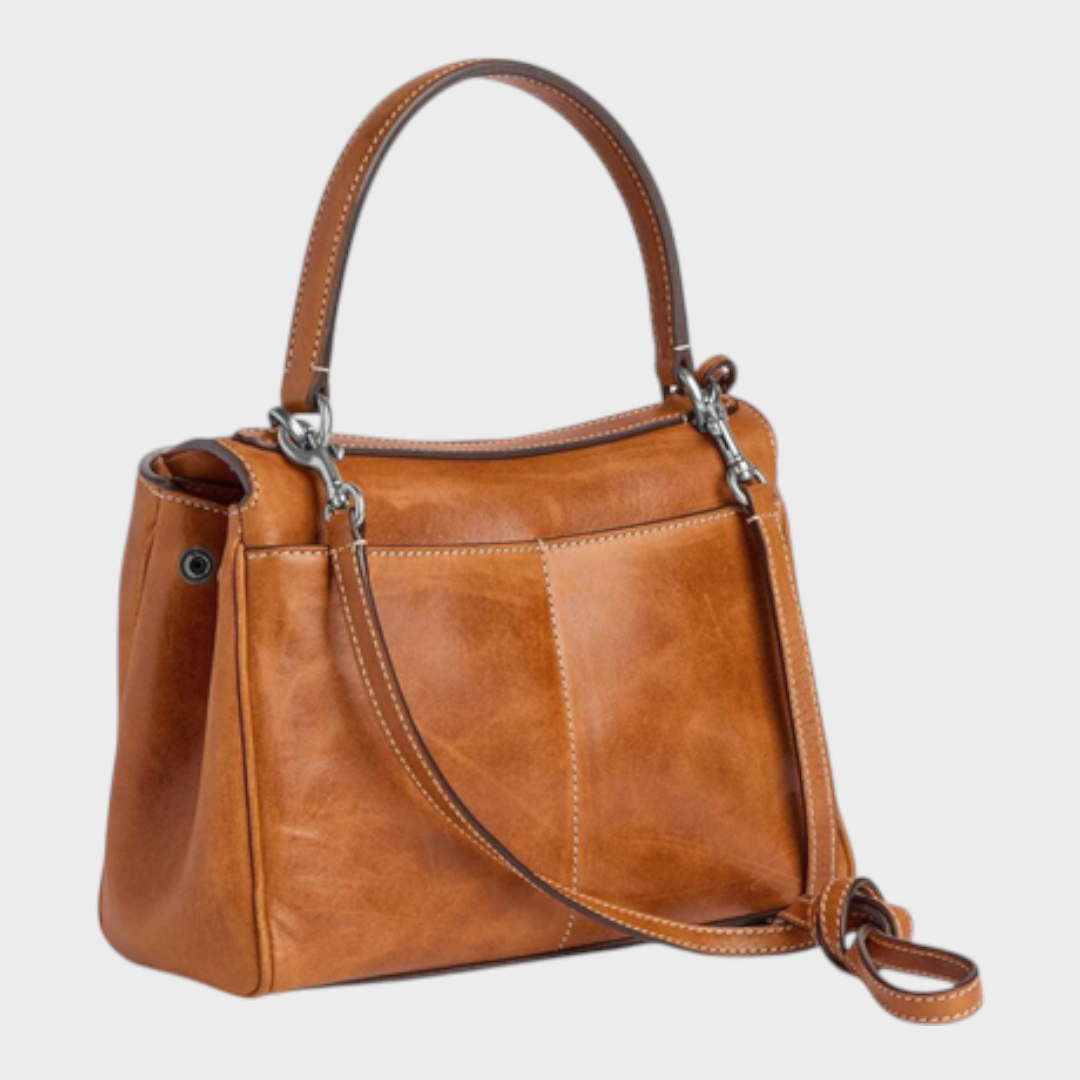 Ledertasche für Damen mit Tragegriff | Strukturierte bordeauxrote Umhängetasche mit Drehverschluss | Elegant-lässige Alltagstasche zum Ausgehen