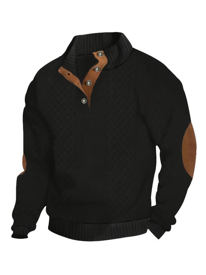 Men's Stand-Collar Button Henley Knit Sweater | Classic Casual Everyday Cosy Pullover | Smart Casual Everyday Autumn Winter Knitwear
