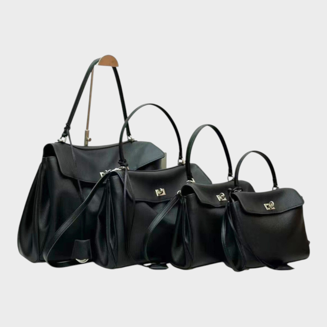 Ledertasche für Damen mit Tragegriff | Strukturierte bordeauxrote Umhängetasche mit Drehverschluss | Elegant-lässige Alltagstasche zum Ausgehen