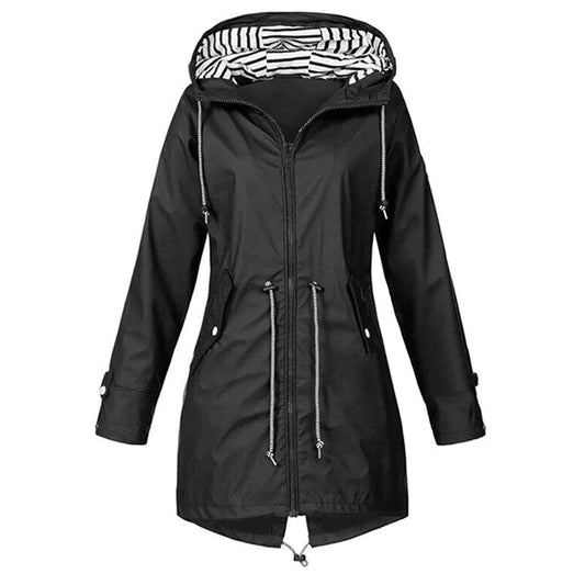 Women's Lightweight Hooded Rain Jacket – Waterproof Everyday Coat – Black