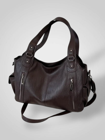 Damen-Schultertasche aus Leder mit mehreren Fächern | Hellbraune lässige elegante Alltagshandtasche mit Reißverschluss | Tasche für Smart Casual, Alltag und Ausgehen