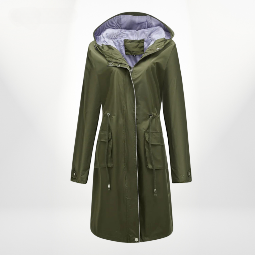Women's Long Trench Raincoat – Water-Resistant Tailored Jacket