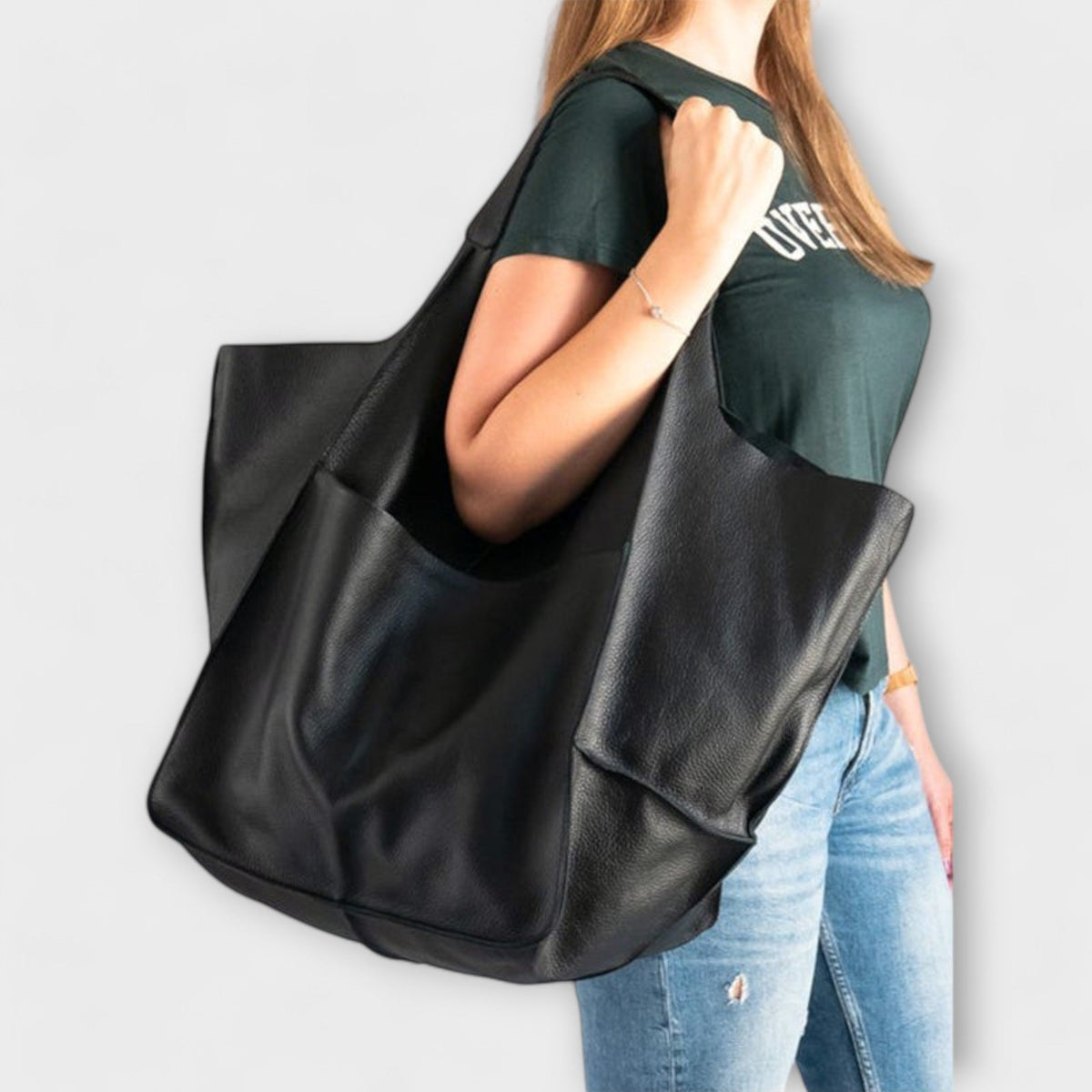 Damen-Shopper aus Leder in Übergröße für Wochenendreisen | Große dunkelbraune lässige Alltagstasche für Reisen | Lässige Schultertasche für Reisen und Urlaub