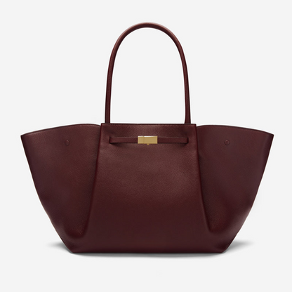 Women's Structured Leather Wide-Body Tote Bag | Black Classic Casual Everyday Top-Handle Bag | Smart Casual Everyday Going Out Bag